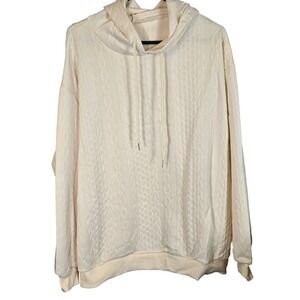 Apricot Cream Embossed Cable Knit Hoodie Oversized Pullover Sweatshirt 5XL